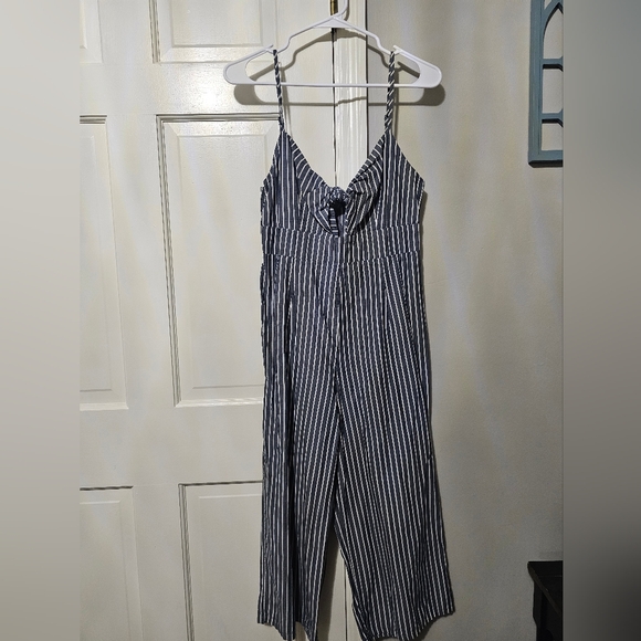 Crystal Sky Pants - Blue and White Striped Sleeveless Jumpsuit with V-Neck